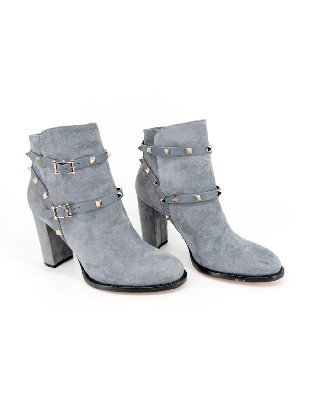 Valentino Garavani Rockstud Blue Gray Suede Ankle Boots Size 39 US 9 Women's